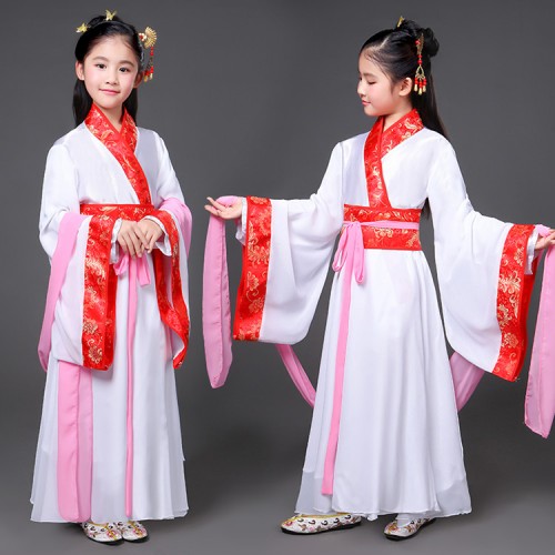 China folk dance costumes for girls kids children ancient traditional hanfu fairy princess cosplay performance robes dresses
